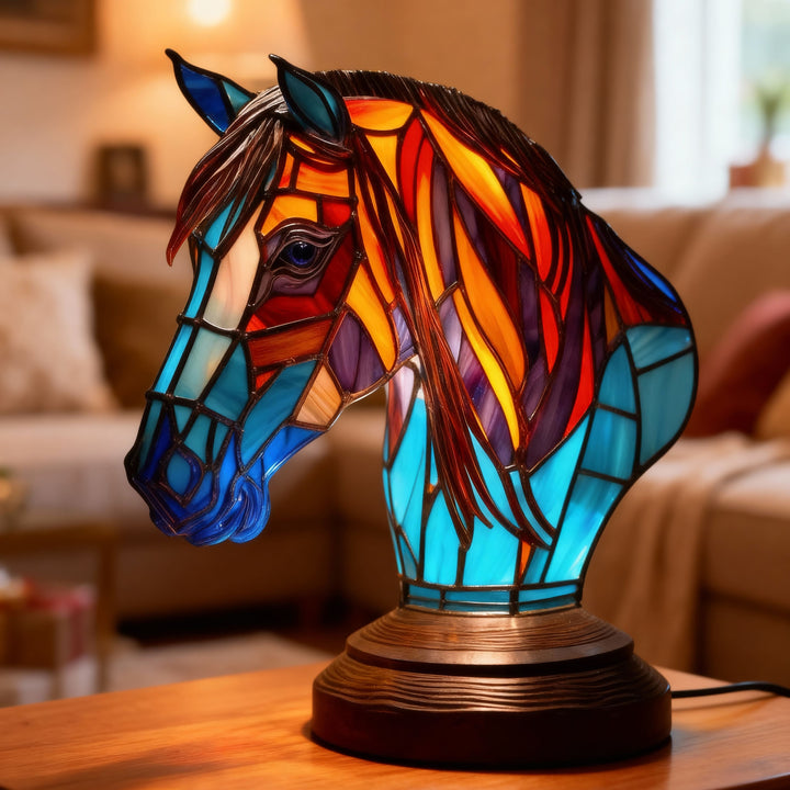 Artistic Stained Glass Horse Lamp