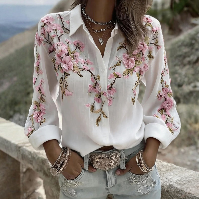 Women's Blossom Print Button Front Blouse