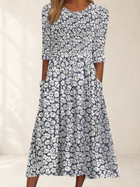 Women's Floral Half Sleeve Midi Dress with Pockets