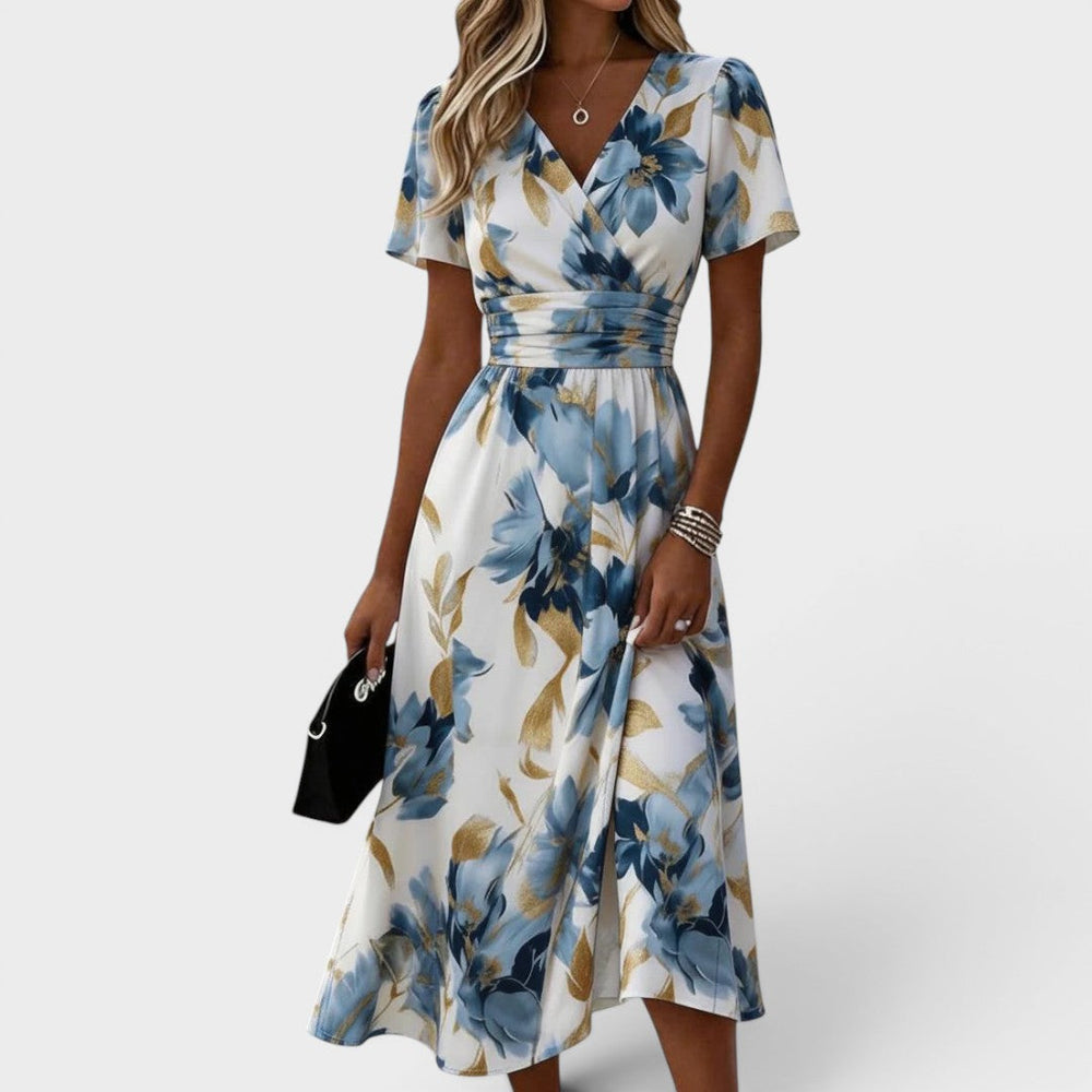 Women's Floral Print V Neck Midi Dress
