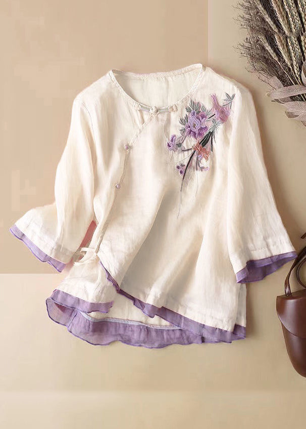Women's Embroidered Floral Wrap Blouse