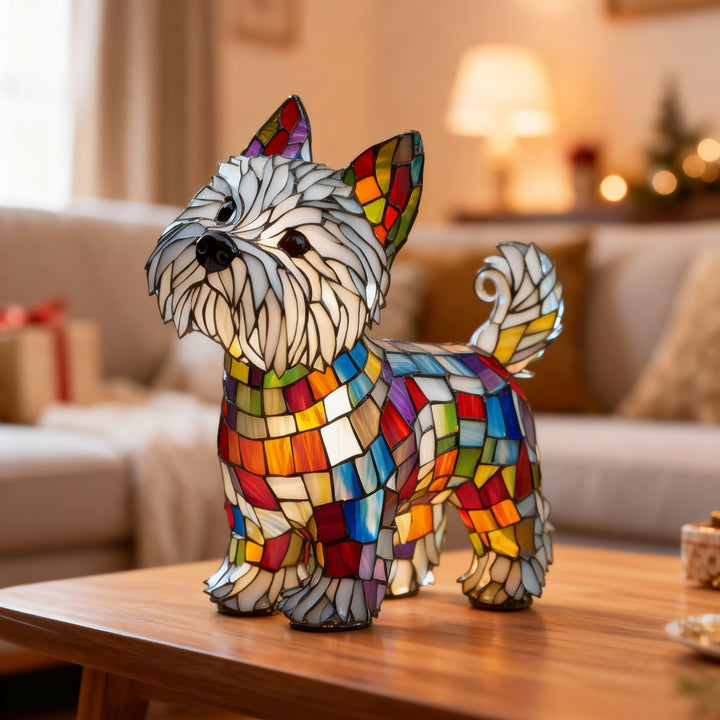 Cozy Stained Glass Yorkshire Terrier Dog Lamp
