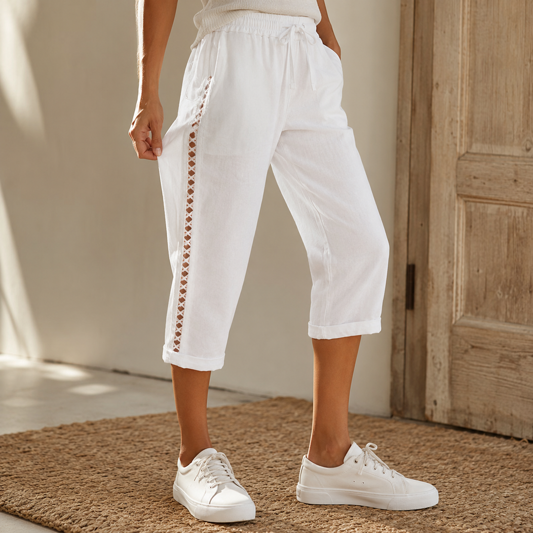 Women's Lace Trim Drawstring Capri Pants