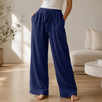 Women's Crinkle Elastic Waist Wide Leg Lounge Trousers