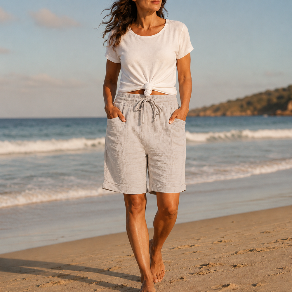 Women's Crinkle Drawstring Bermuda Shorts