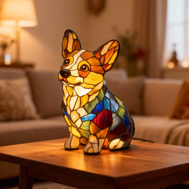 Cozy Stained Glass Corgi Dog Lamp