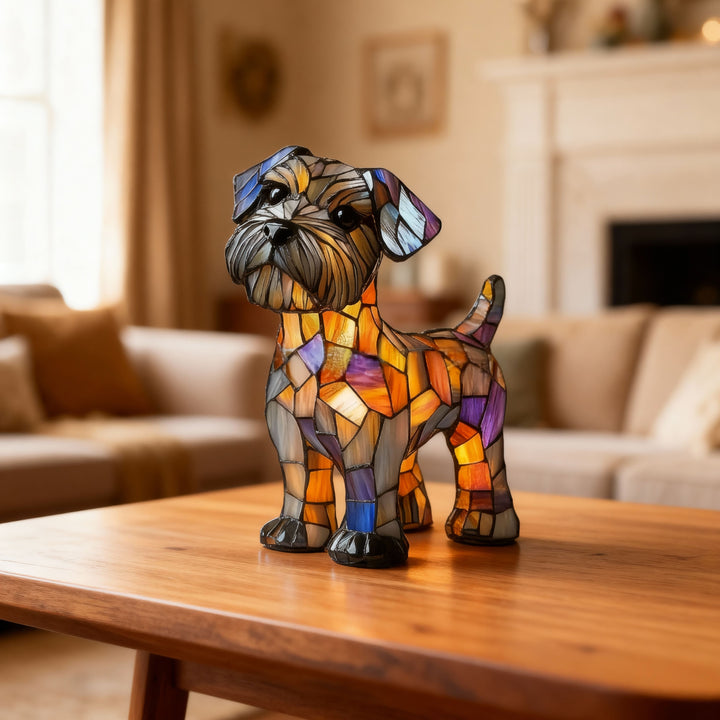Cozy Stained Glass Schnauzer Dog Lamp