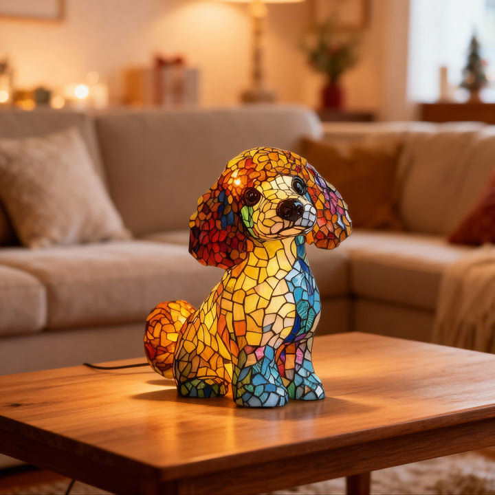 Cozy Stained Glass Poodle Dog Lamp