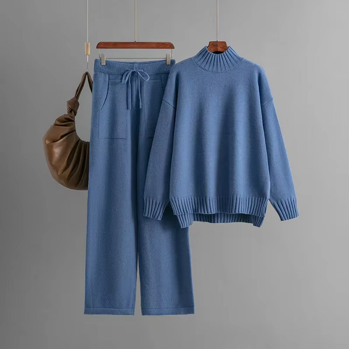 Elegant Long-Sleeve Top &amp; Wide-Leg Pants Set