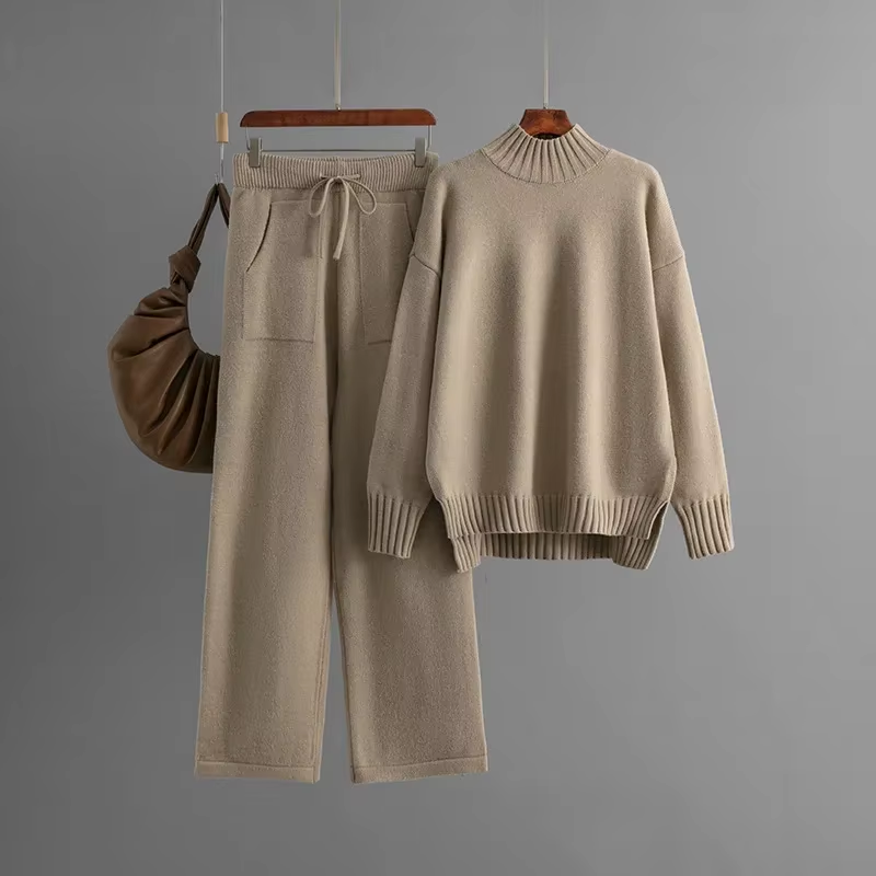 Elegant Long-Sleeve Top &amp; Wide-Leg Pants Set