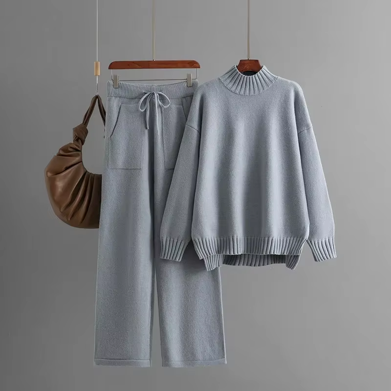 Elegant Long-Sleeve Top &amp; Wide-Leg Pants Set