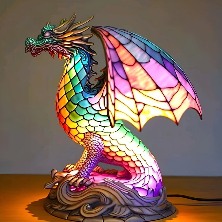 Colorful Stained Glass Dragon Lamp