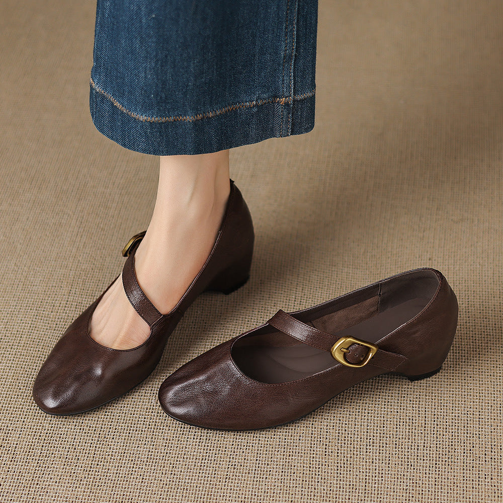 Women's Round Toe Buckle Strap Mary Jane Flats