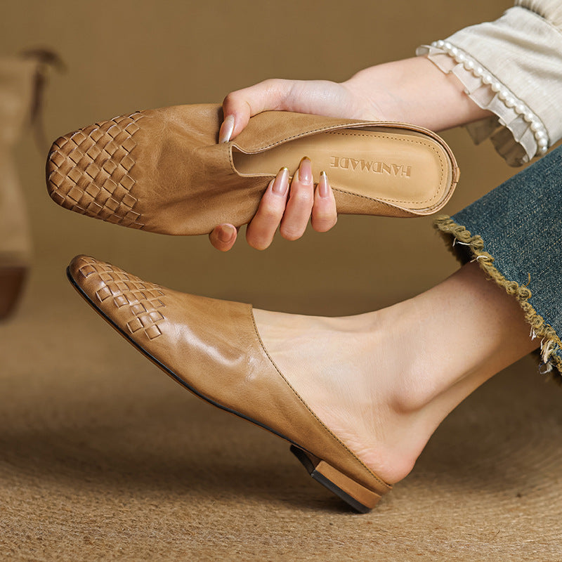 Women's Woven Square Toe Low Heel Mules