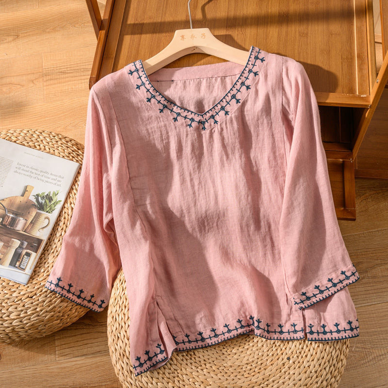Women's Embroidered V-Neck Blouse