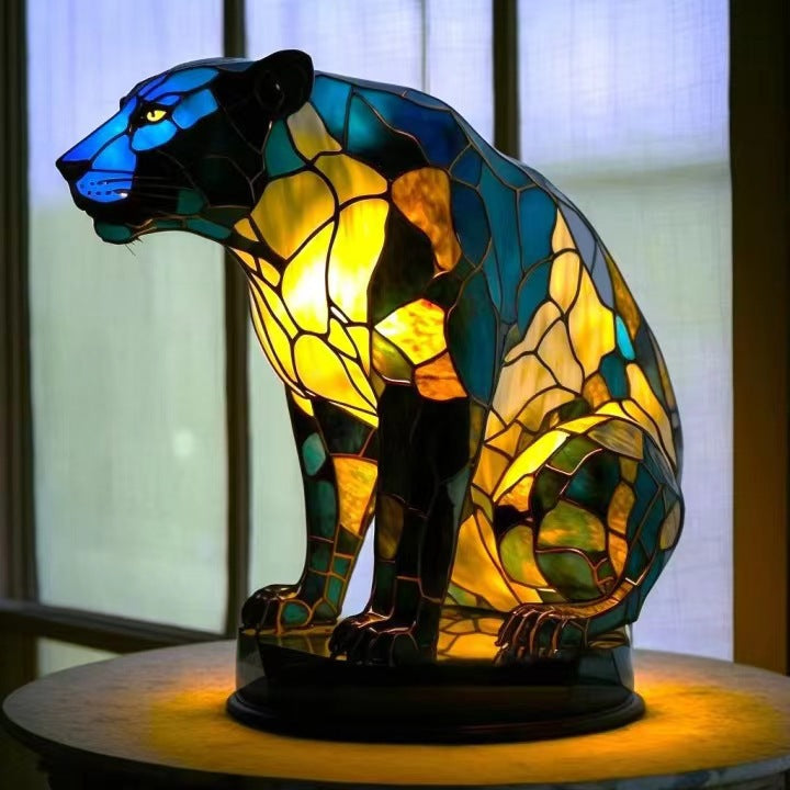 Cozy Stained Glass Panther Lamp