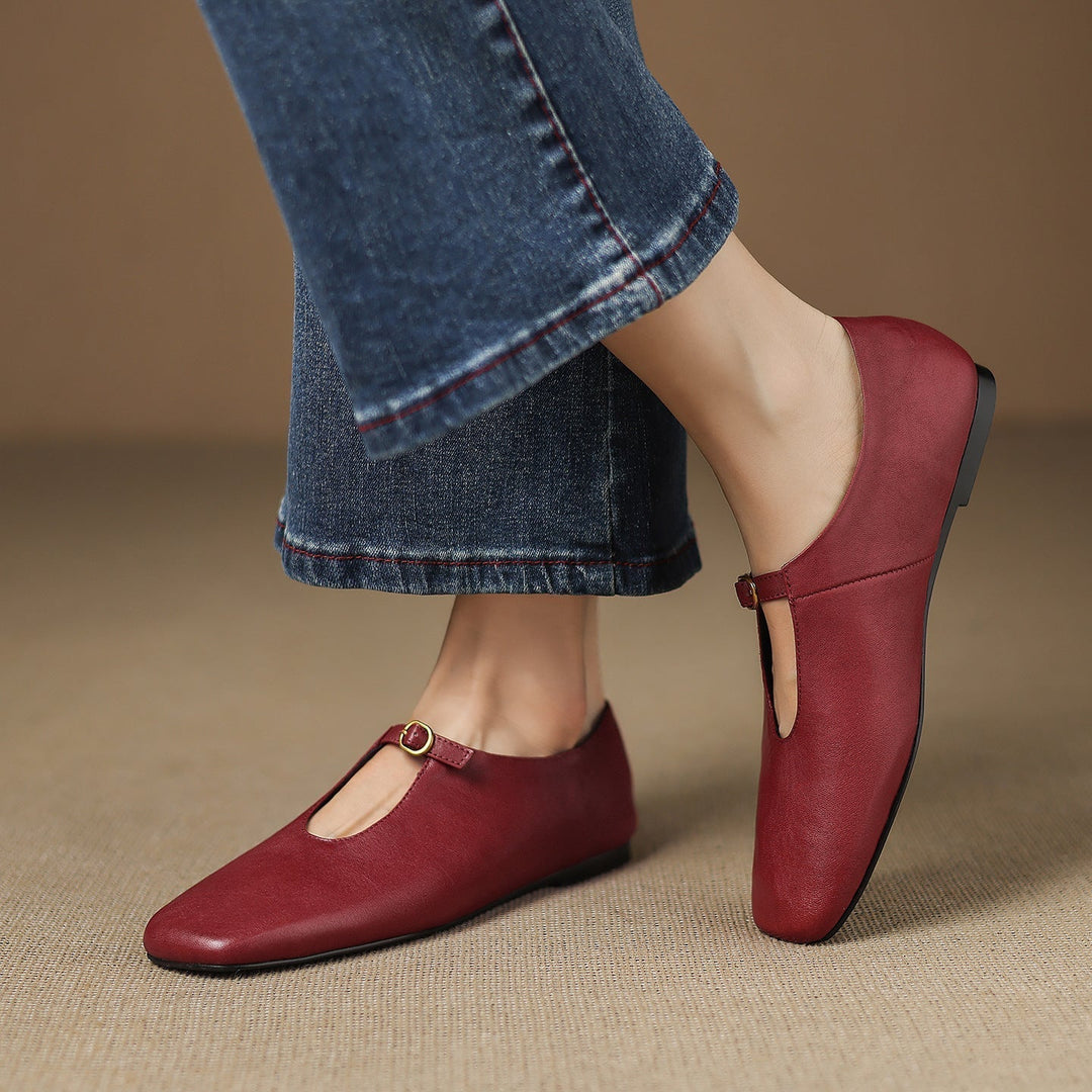 Women's High Vamp Buckle Strap Mary Jane Flats