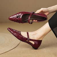 Women's Lattice Cutout Pointed Mary Jane Flats