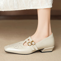 Women's Perforated Dual Strap Mary Jane Pumps