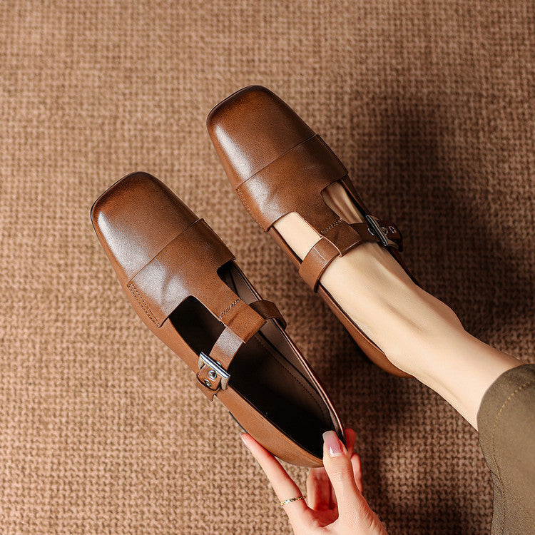 Women's Cushioned T Strap Block Heels
