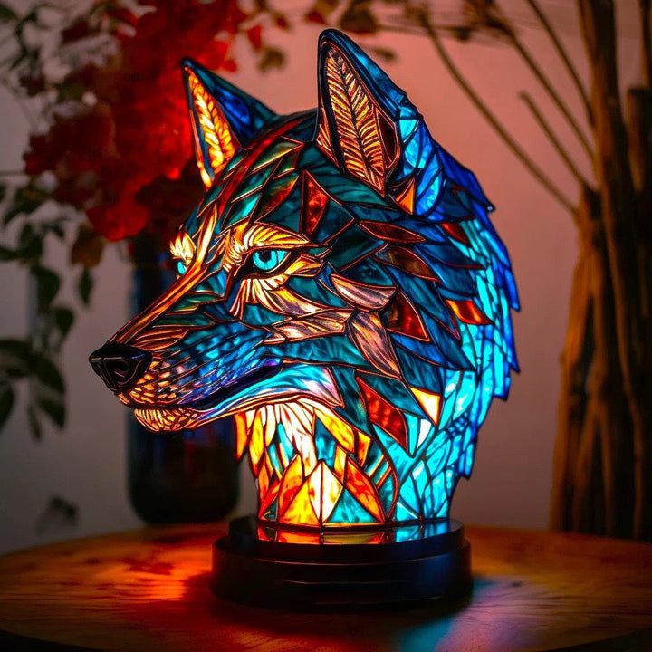 Elegant Stained Glass Wolf Lamp