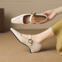 Women's Panelled Stitched Low Block Mary Jane Heels