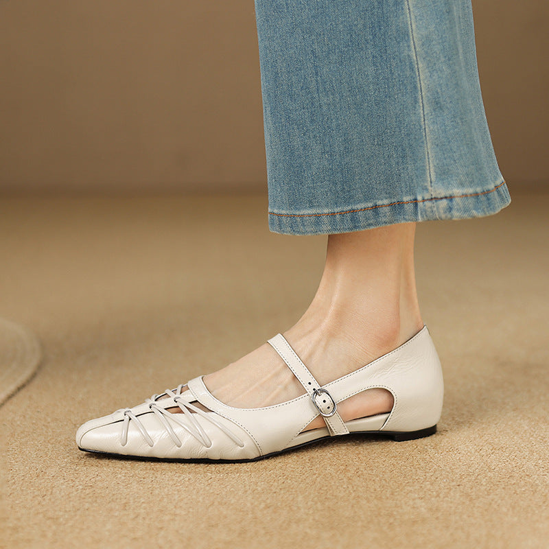 Women's Lattice Cutout Pointed Mary Jane Flats