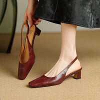 Women's Glossy Pointed Toe Block Heel Slingbacks