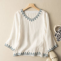 Women's Embroidered V-Neck Blouse