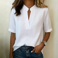 Women's Short Sleeve Keyhole Neck Blouse