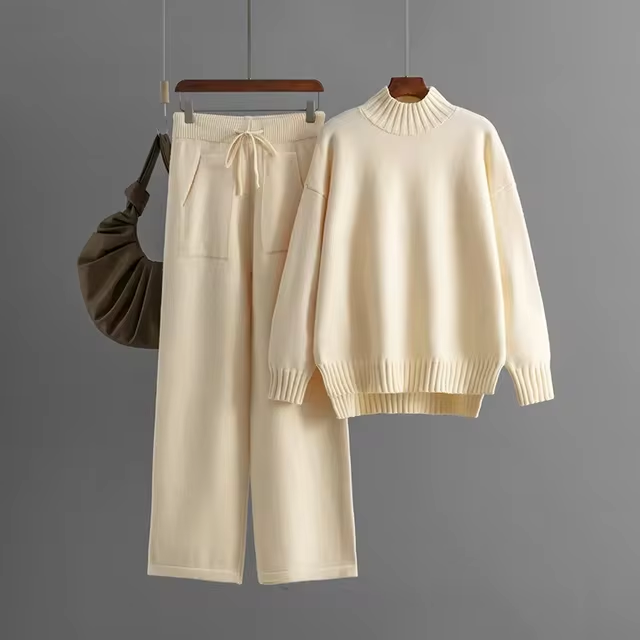 Elegant Long-Sleeve Top &amp; Wide-Leg Pants Set