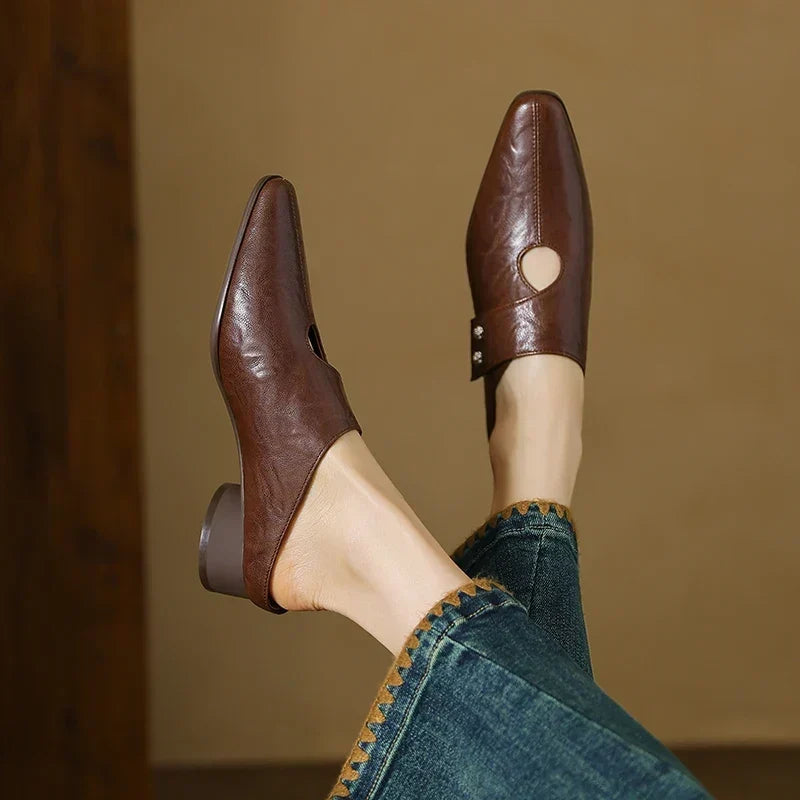 Women's Side Strap Sculpted Block Heel Mules