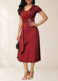 Women's Asymmetrical Hem Short Sleeve Midi Dress
