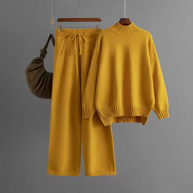 Elegant Long-Sleeve Top &amp; Wide-Leg Pants Set