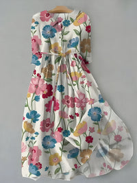 Women's Vibrant Floral Button Waist Tie Dress