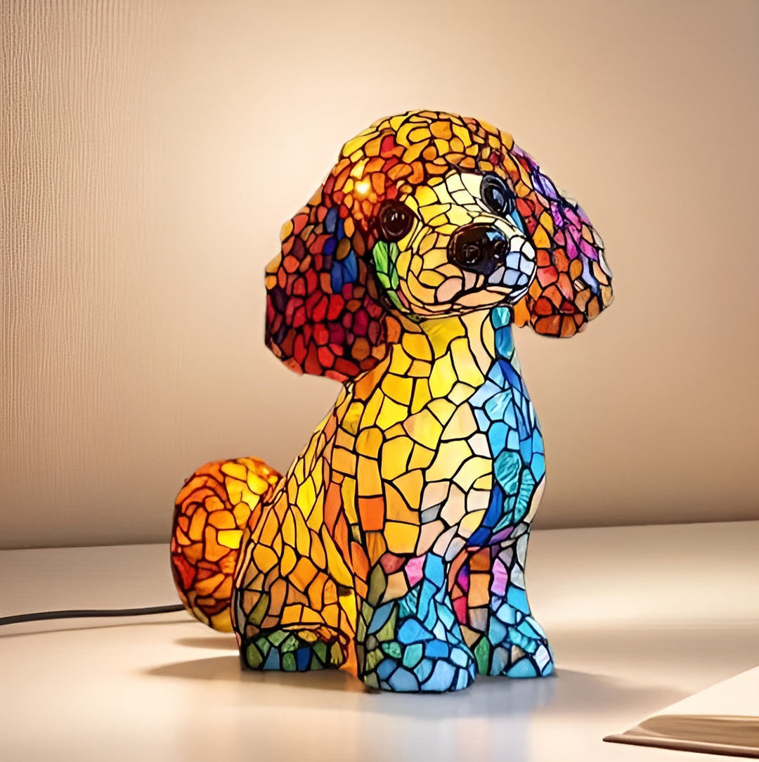 Cozy Stained Glass Poodle Dog Lamp