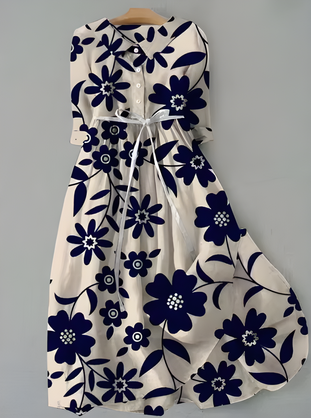 Women's Navy Floral Button Up Midi Dress