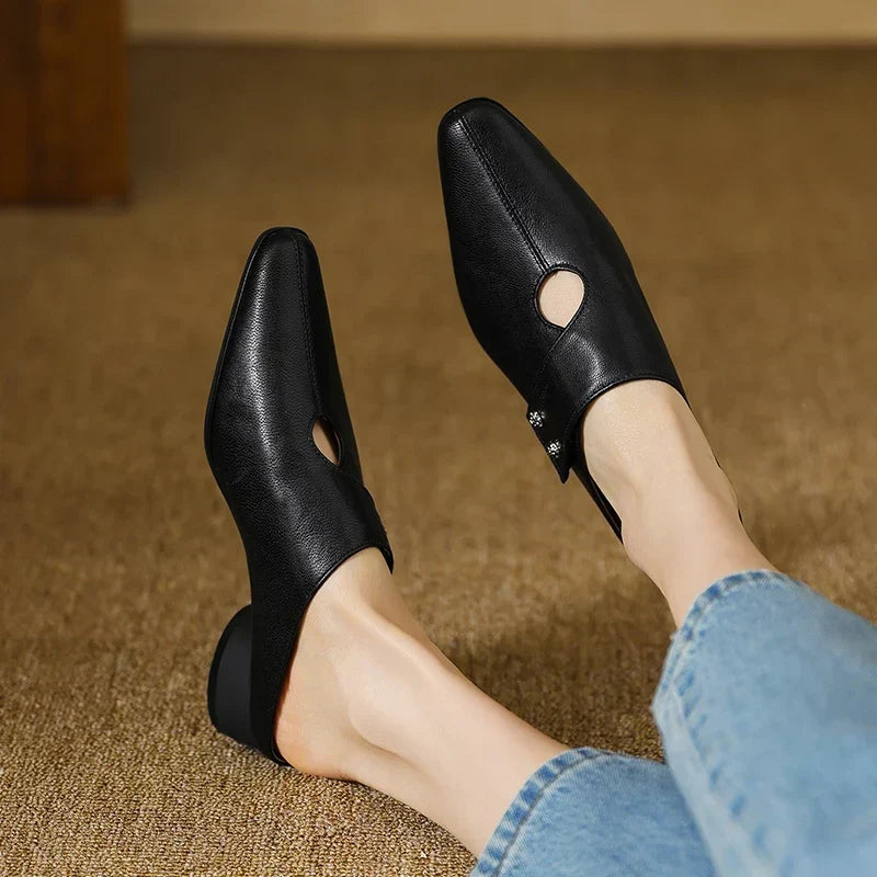 Women's Side Strap Sculpted Block Heel Mules