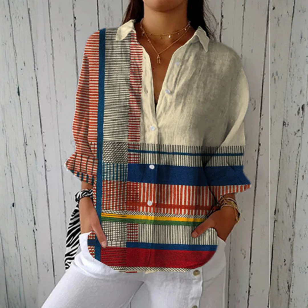 Women's Artistic Print Long Sleeve Blouse