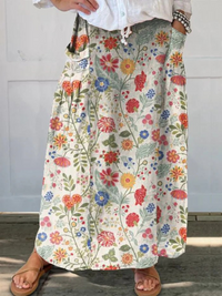 Women's Classic Floral Print Elastic Waist Pocket Skirt