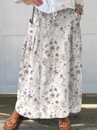 Women's Vintage Floral Print Pocket Midi Skirt