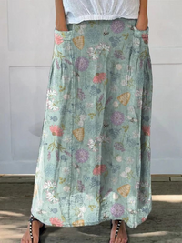 Women's Bumblebee Floral Print Elastic Waist Pocket Skirt