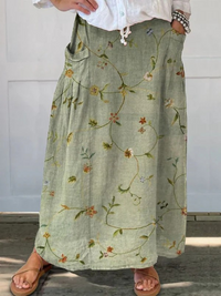 Women's Vintage Blossom Elastic Waist Pocket Skirt