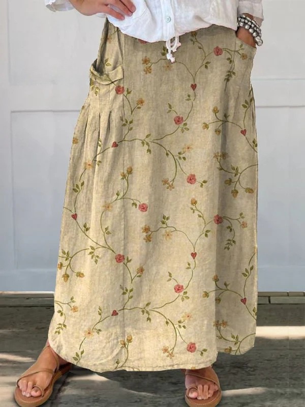Women's Botanical Floral Art Elastic Waist Skirt