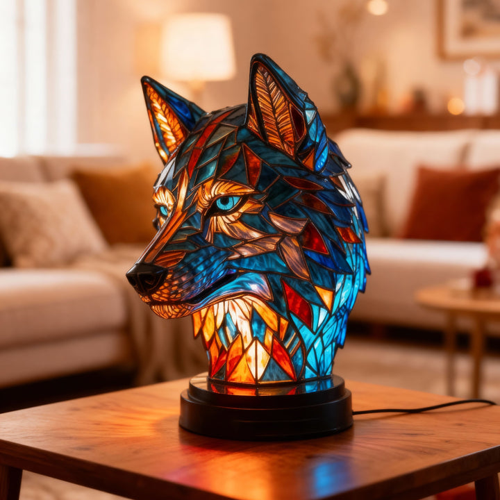 Elegant Stained Glass Wolf Lamp