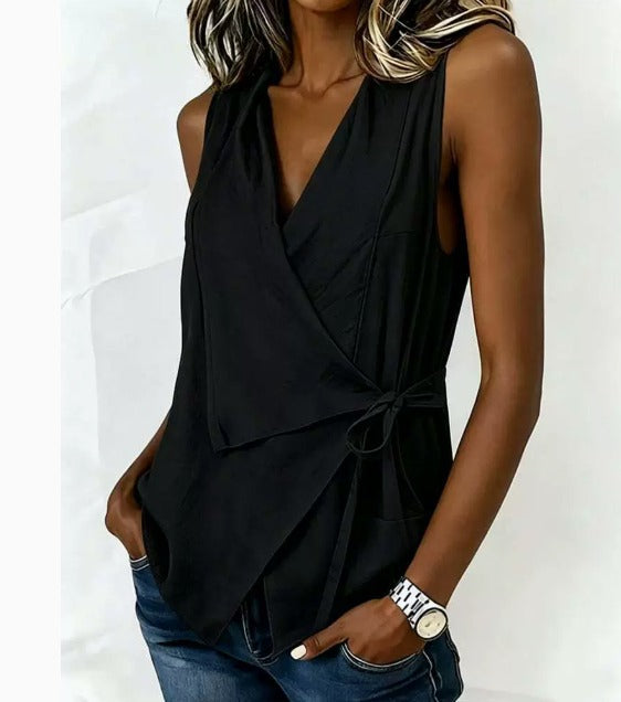 Women's Sleeveless Crossover Side Tie Blouse