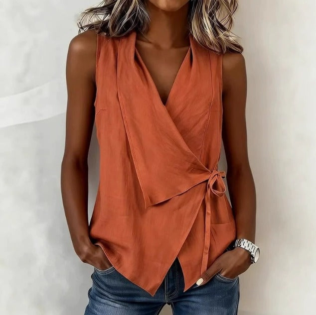 Women's Sleeveless Crossover Side Tie Blouse