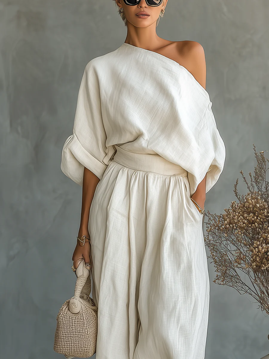 Women's Asymmetrical One Shoulder Top Trouser Set