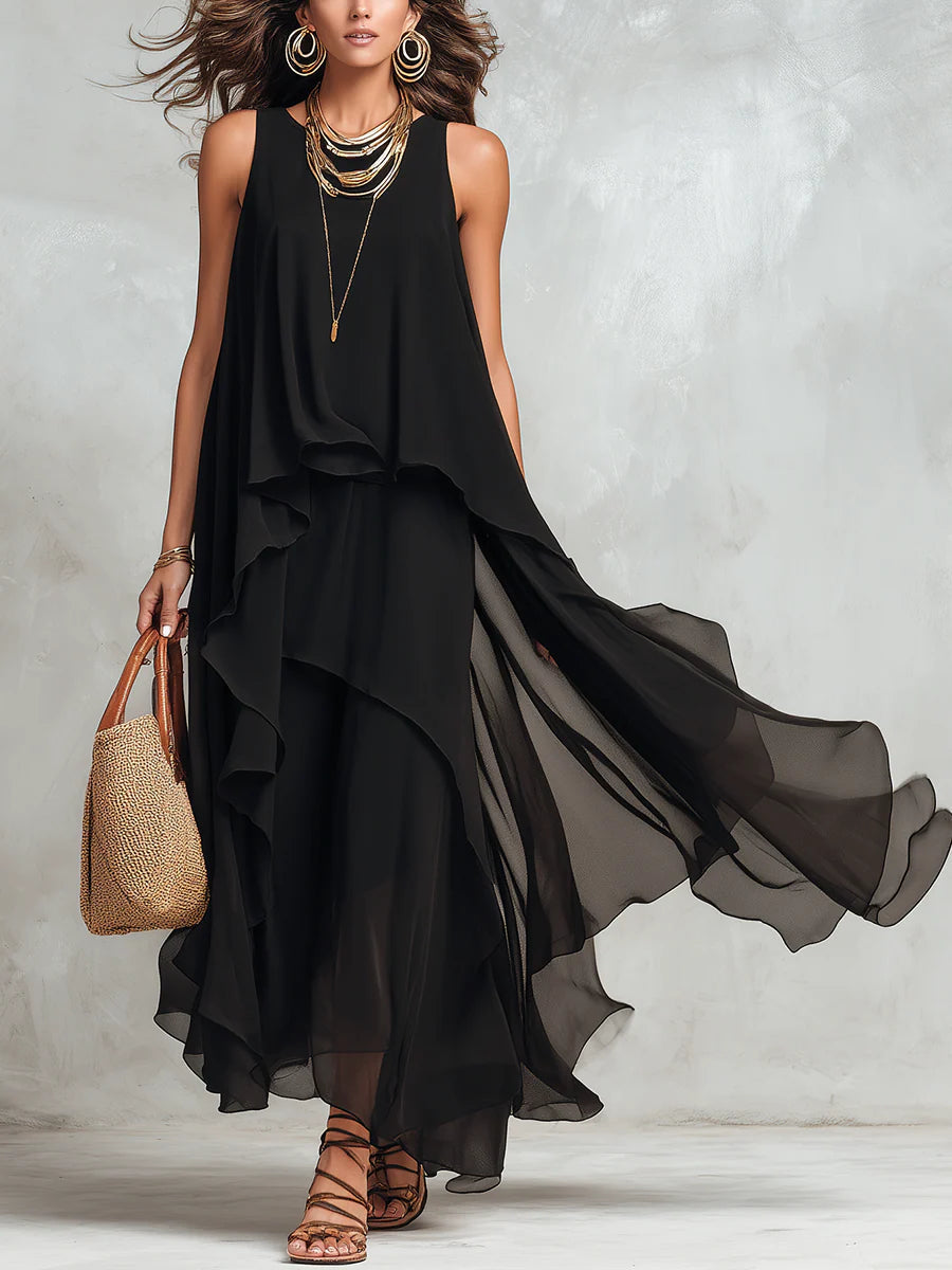 Women's Tiered Layered Sleeveless Maxi Dress