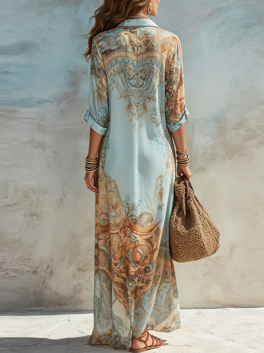 Women's Printed Button Front Collared Shirt Dress